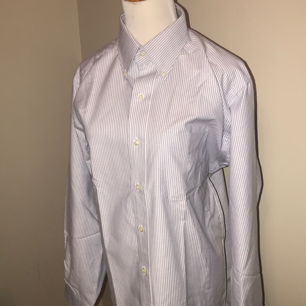 L.L.Bean White Blue Striped Button Down